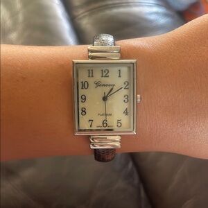 Geneva Silver and Brown Timeless Jewelry Watch